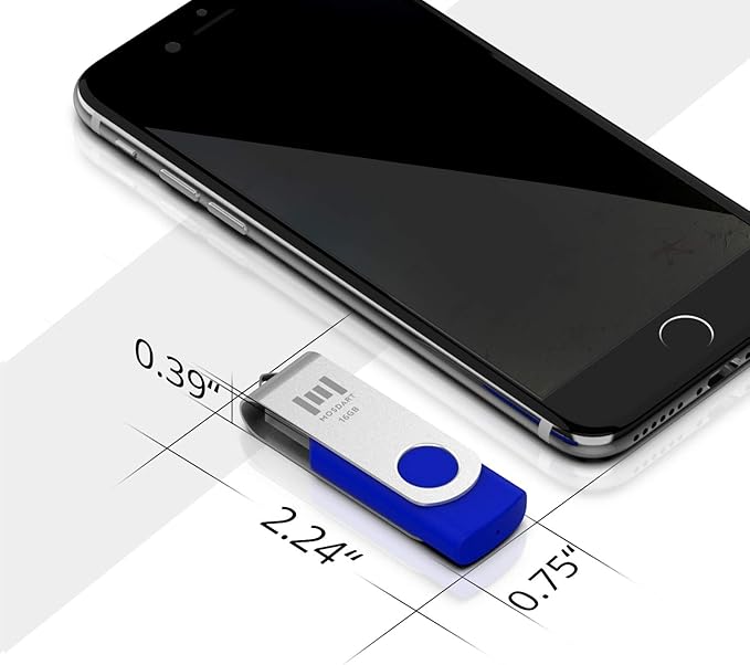 MOSDART USB2.0 16GB Flash Drive, Swivel Design with LED Indicator, Keychain Loop, FAT32 Memory Stick for Data Storage, Blue(Pack of 10)