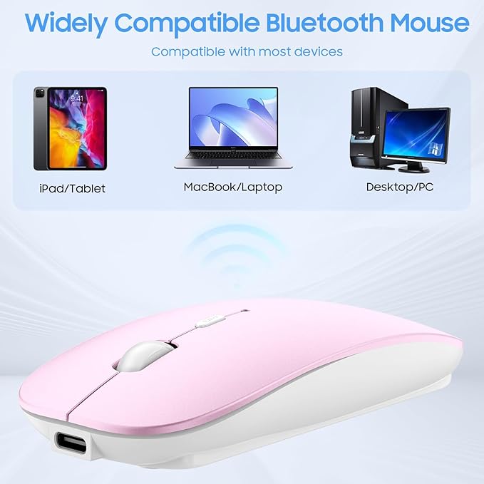 SUNGI Bluetooth Mouse,Slim noiseless Click Rechargeable Wireless Mice for MacBook pro MacBook Air/iPhone/ipad/Tablet/Laptop/Notebook,Pink