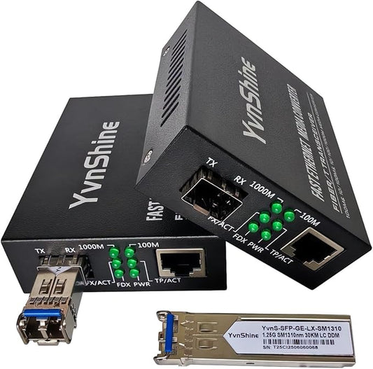 2 Pack Fiber Ethernet Media Converter, Includes 2 Pcs 1.25G Single-Mode Dual-Fiber SFP Transceiver, Gigabit SFP to RJ45 Converter with 1000BASE-SX SFP to LC Module (SMF,1310nm, Up to 30KM)