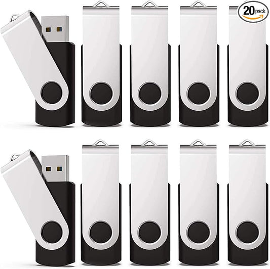 KEXIN 64GB Flash Drive 20 Pack Flash Drive Bulk USB Thumb Drive 64 GB USB Drive USB 2.0 Flash Drive with Led Indicator, Black