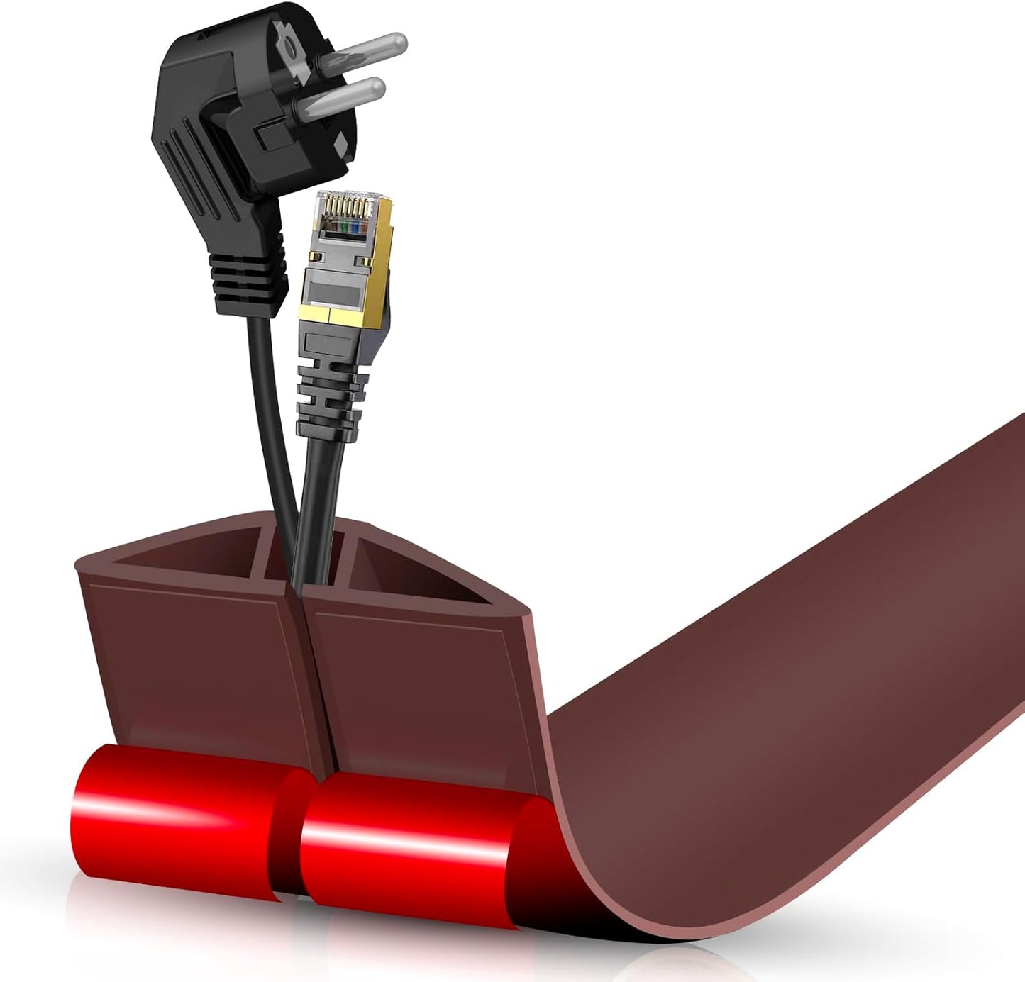 Floor Cord Cover Self Adhesive Cord Hider,3.3FT Cable Management, Extension Strip Protector for Wires, Prevent Cable Trips for Offices, Gyms, Exhibitions Cavity:0.47"(W) x 0.35"(H) Coffee