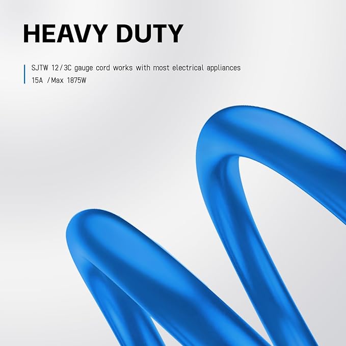 EP 3 Ft Outdoor Extension Cord, 12/3 SJTW Heavy Duty Waterproof Power Cable, 3 Prong Grounded Plug, Lighted End, for Lawn, Garden, Appliances, Blue