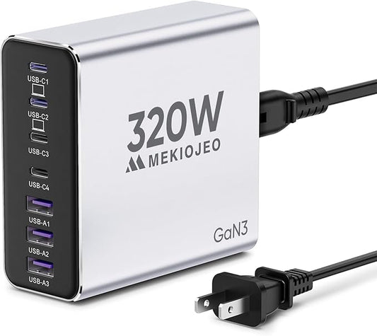 Aluminum Alloy USB C Charger GaN Fast USB C Charging Station 7 Ports 65W Laptop Charger for MacBook Pro/Air/iPad Pro/iPhone (Silver-4C3A)