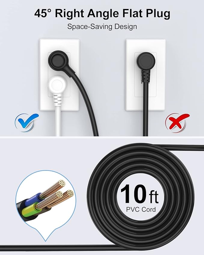 Surge Protector Power Strip with USB, AUOPLUS 10FT Outlet Strip, 6 Outlet and 4 USB Charger,[Flat Plug/Wall Mountable], 1250W/10A/2100J, Long Extension Cord for Computer iPhone Home Office Dorm