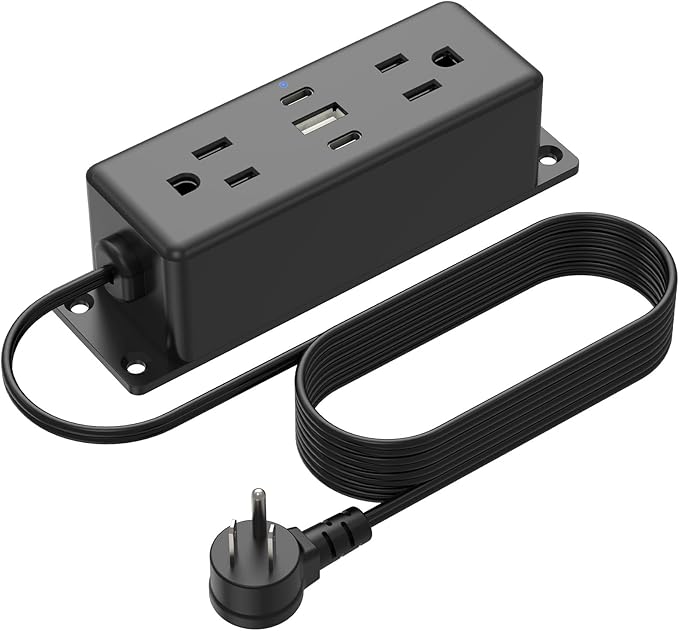CCCEI Wall Mount Power Strip with USB Ports, Under Desk Mountable Power Strip with Outlets, 6FT Flat Plug Extension Cord Outlet, 20W USB-C Ports.