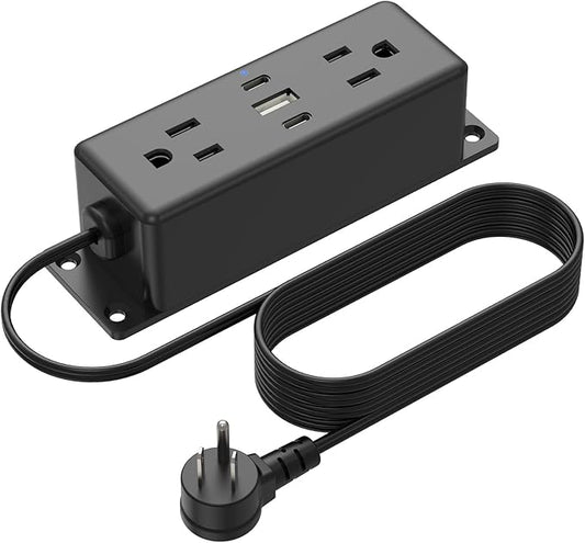 CCCEI 2 Pack Wall Mount Power Strip with USB Ports, Under Desk Mountable Power Strip with Outlets, 15FT Flat Plug Extension Cord Outlet, 20W USB-C Ports.