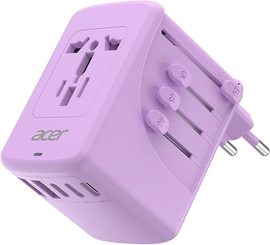 Acer Universal Travel Plug Adapter - International Power Adapter with 5 USB Ports (3 USB C) 5.8A, Worldwide Outlet Charger for USA to European UK France Germany Spain, Type C/E/F/G/I/L/A, Purple