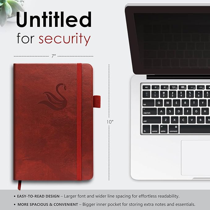 Elegant Password Book with Alphabetical Tabs - Hardcover Password Book for Internet Website Address Login - 7" x 10" Password Keeper and Organizer w/Notes Section & Back Pocket (Wine Red)