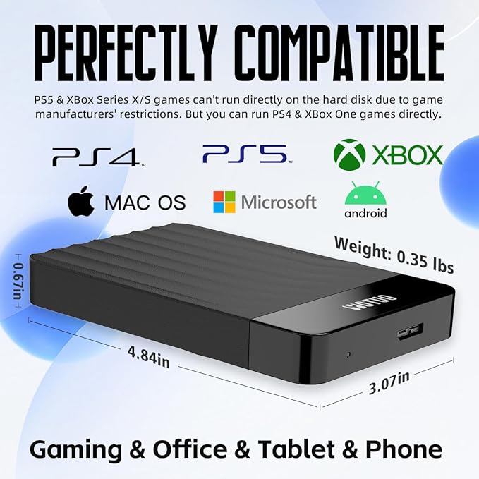 Portable External Hard Drive Storage Expansion Mobile HDD USB 3.0 USB-C for PC, Mac, Desktop, Laptop, PS4, PS5, Xbox One X/S, Xbox 360, Xbox Series X/S, Office & Game (Black, 1TB)