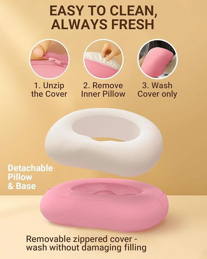 Kindle Pillow Stand for Bed, Adjustable Tablet & Phone Holder for iPad, Kindle, Couch – Snack & Drink Holders, 50 Disposable Liners & Washable Pillow Cover(Pink)