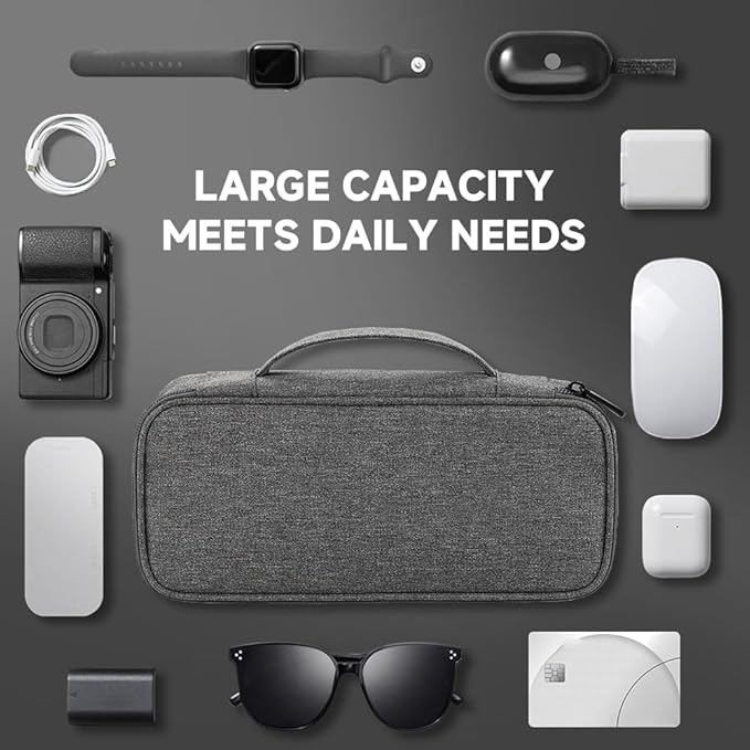 Teskyer Electronics Organizer Travel Case, Waterproof Portable Tech Accessories Pouch with Organized Compartments for Cables, Phone, Chargers, Earphone, Dark Grey