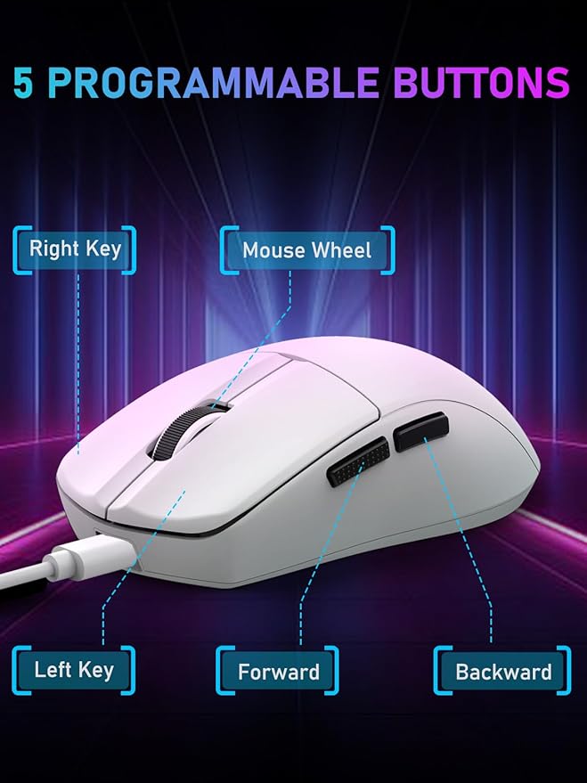 E-YOOSO Lightweight Wireless Gaming Mouse, Tri-Modes Wireless Esports Mouse with 5 Programmable Buttons, 4000 DPI, Long Battery Life, Ultra-Thin Ergonomic Design for PC & Mac Gamers
