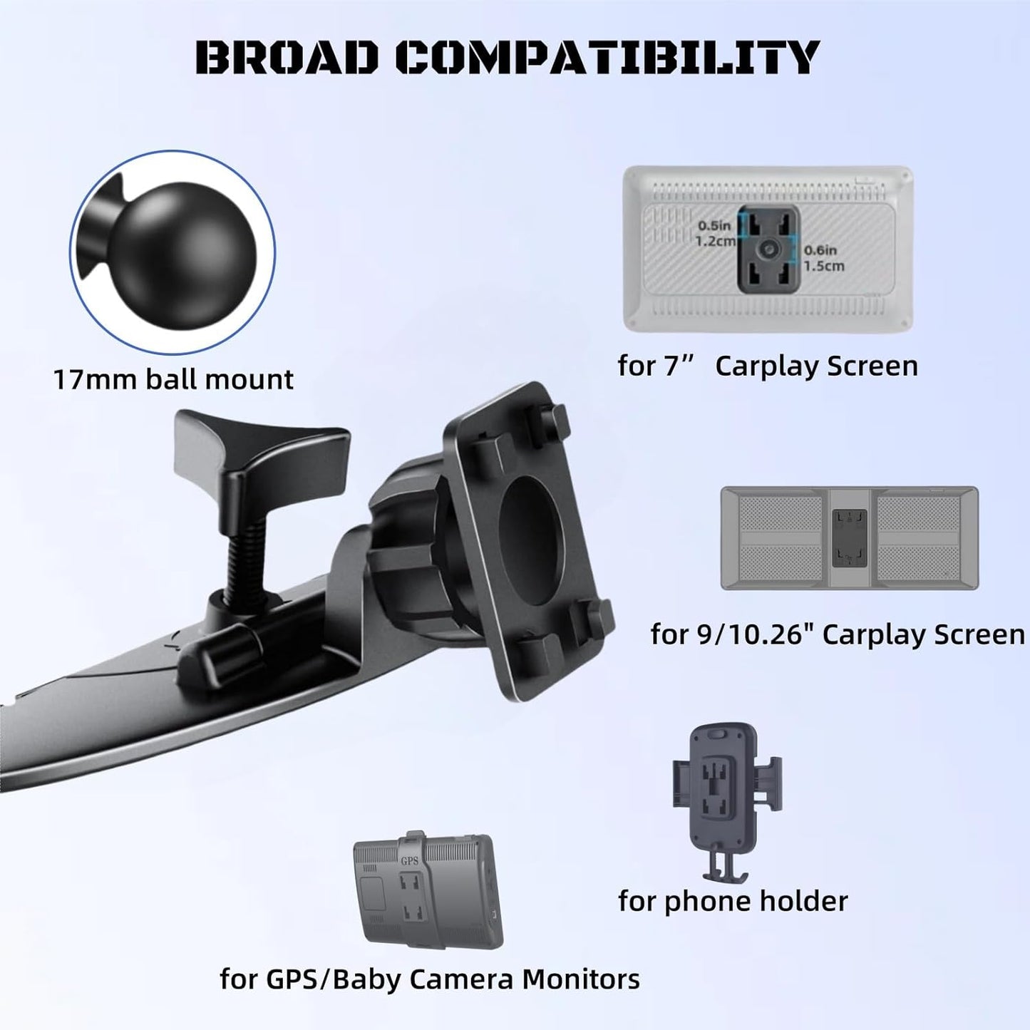 CD Slot 17mm Ball Adapter GPS Mount for Carplay Screen, 4-Button Lock Compatible with 7-10.26 Inch Portable Monitor Cell Phone Backup Camera Car Auto Stereo GPS