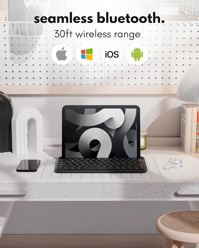 Macally Bluetooth Keyboard for Tablet | Wireless Keyboard for iPad mini/Air/Mini, iPhone (Multi-Device, Built-in Stand, Rechargeable) Easy to Use and Cute Portable