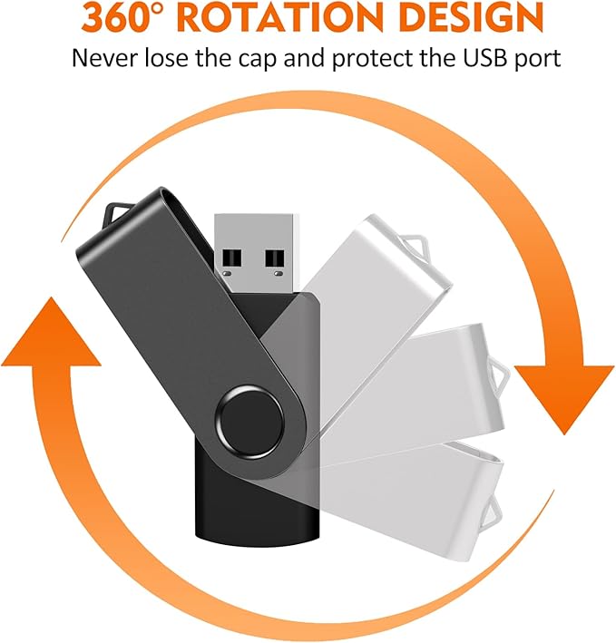 AreTop 50 Pack 8GB Bulk Flash Drives USB 2.0 Thumb Drive Jump Drive Swivel Memory Stick Bulk USB Drives (50 Pack 8GB, Black)