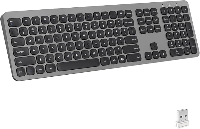 cimetech 2.4GHz Wireless Keyboard with Number Pad Full Size Design for Laptop Desktop PC Tablet, Windows iOS Android - Grey