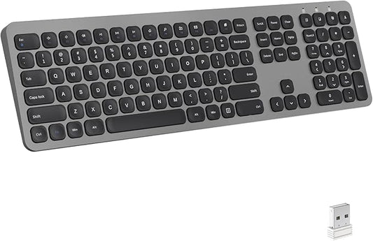 cimetech 2.4GHz Wireless Keyboard with Number Pad Full Size Design for Laptop Desktop PC Tablet, Windows iOS Android - Grey