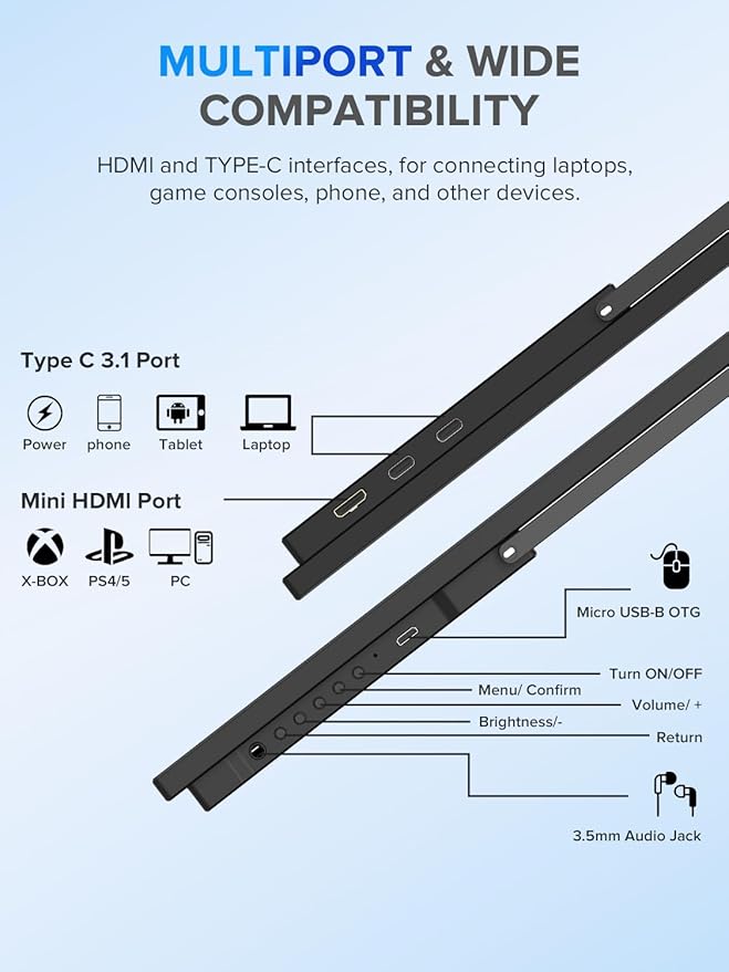 UPERFECT 22" QLED 2K Portable Monitor w/VESA & 180° Adjustable Stand, 2560×1440 QHD FreeSync HDR Gaming Display, USB-C HDMI Travel Second Monitor for Laptop, Switch, Phone