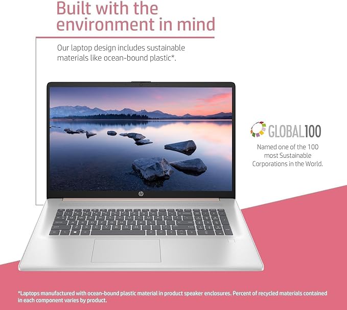 HP Essential Daily Traditional Laptop, 17.3" FHD Display, Intel Core i7-1355U, 16GB RAM, 2TB SSD, Backlit Keyboard, Numeric Keypad, Fingerprint Reader, Webcam, HDMI, Wi-Fi 6, Windows 11 Pro, Rose