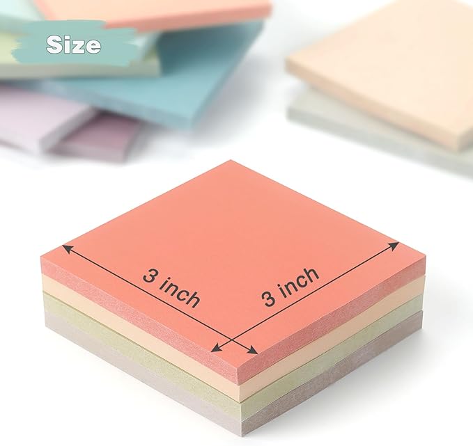 Sticky Notes 3x3 Inch, 12 Pack, 12 Assorted Vintage Color Self-Stick Notes Pads, 50 Sheets/Pad, Perfect for Office, School, and Home Organization