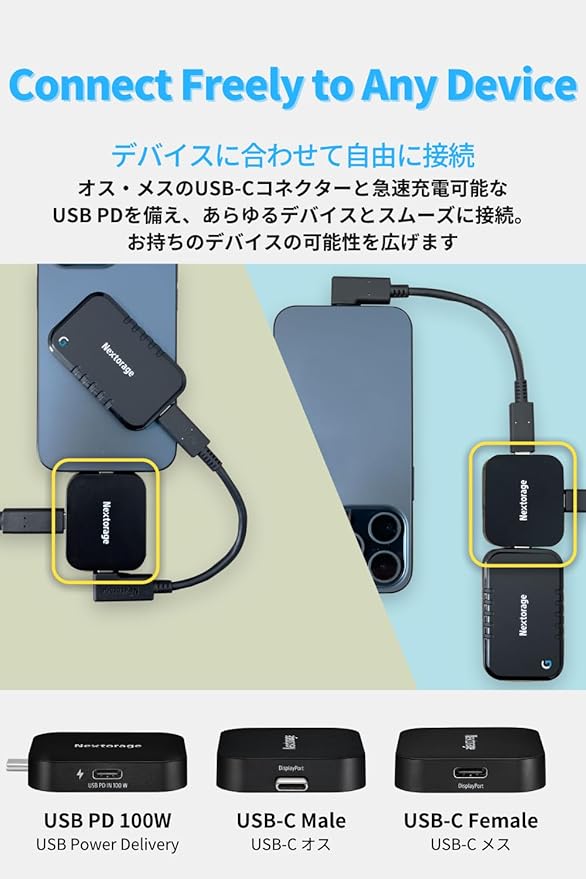 Nextorage PD & DP USB-C Adapter Compatible with Smartphones, Tablets, Laptop, Desktop PC, and More. USB C Hub Power Delivery 100W Pass-Through Charging USB Type-C DisplayPort NX-PDPA1