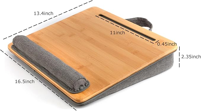 Lap Desk for Laptop with Cushion, Bamboo Laptop Stand with Anti-Slip Strip Tablet Phone Holder, Fits up to 15.6 inch Portable Computer Lap Desk for Couch, Bed & Car
