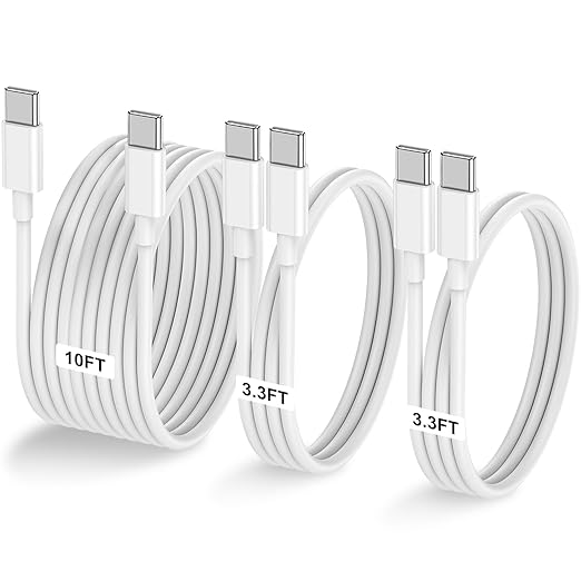 3-Pack [3.3FT+3.3FT+10FT] 60W USB C to USB C Cable, Type C Fast Charging Cable for iPhone Air 17 16e 16 15 Pro Plus Pro Max，for Galaxy S25/S24, for iPad Pro/Air/mini, for MacBook Pro/Air and More