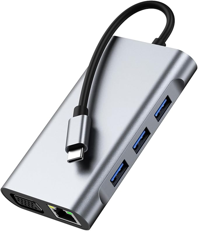 USB C to Dual HDMI Docking Station, Type C Multiport Adapter with Dual HDMI(4K@30Hz),1080P VGA,RJ45,100W PD, USB3.0,2 USB2.0, 8 in 1 Hub for Dell HP MacBook Laptop (8 in 1 2HDMI+VGA)