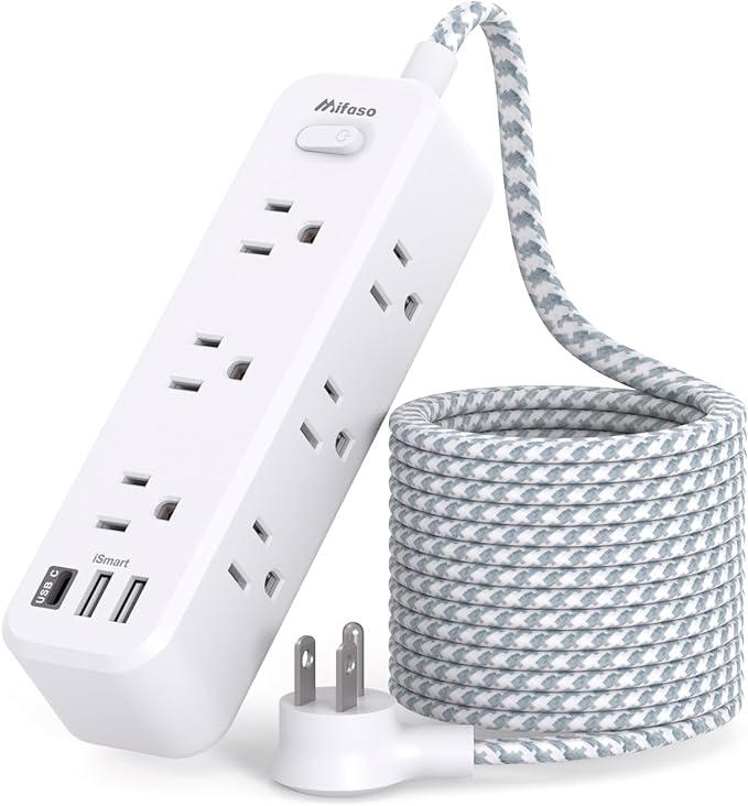 Mifaso Extension Cord, Surge Protector Power Strip, Long Extension Cord with 9 Outlets 3 USB Ports, Extension Cord with Multiple Outlets, USB Power Strip for Dorm Room Essentials, College (5FT, White)