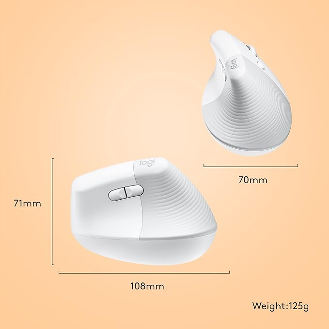 Logitech Lift for Mac Wireless Vertical Ergonomic Mouse, Bluetooth, Quiet Clicks, Silent Smartwheel, 4 Customizable Buttons, for macOS/iPadOS/MacBook Pro/Macbook Air/iMac/iPad - Off White