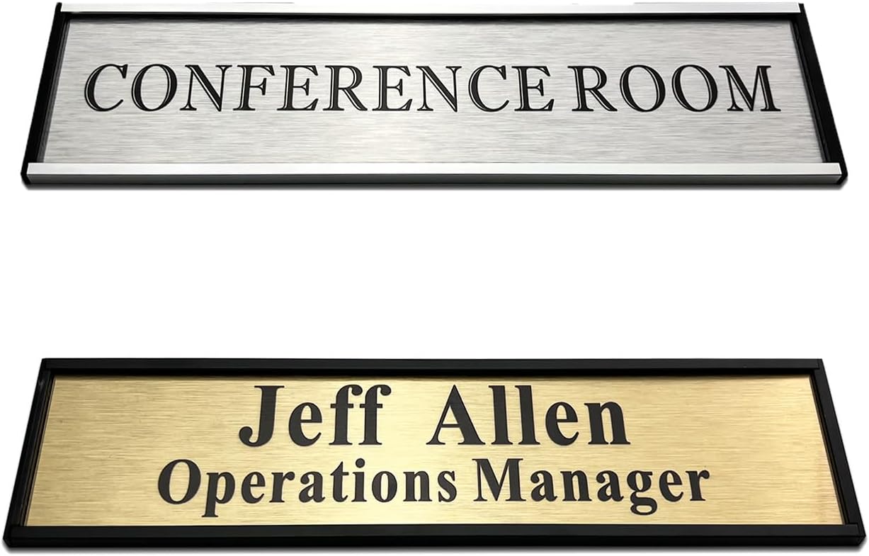 Personalized Name Plate for Door or Wall, 2 x 8 inch Custom Office Aluminum Door Name Plates with Two Lines Custom Text, Office Gifts for Coworkers Boss Teacher, Employee Appreciation Gifts