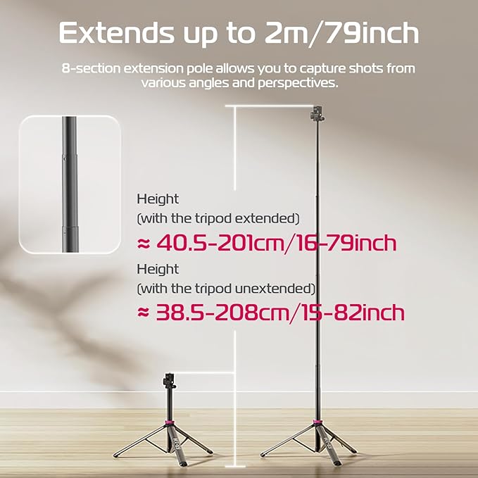 ULANZI MT-89 Extendable Tripod Aluminum, 82" Portable Adjustable Light Stand with 1/4" Screw Quick Release, 360° Ball Head Camera Phone Tripod for Camera Video Light Smartphone, Lightweight for Travel