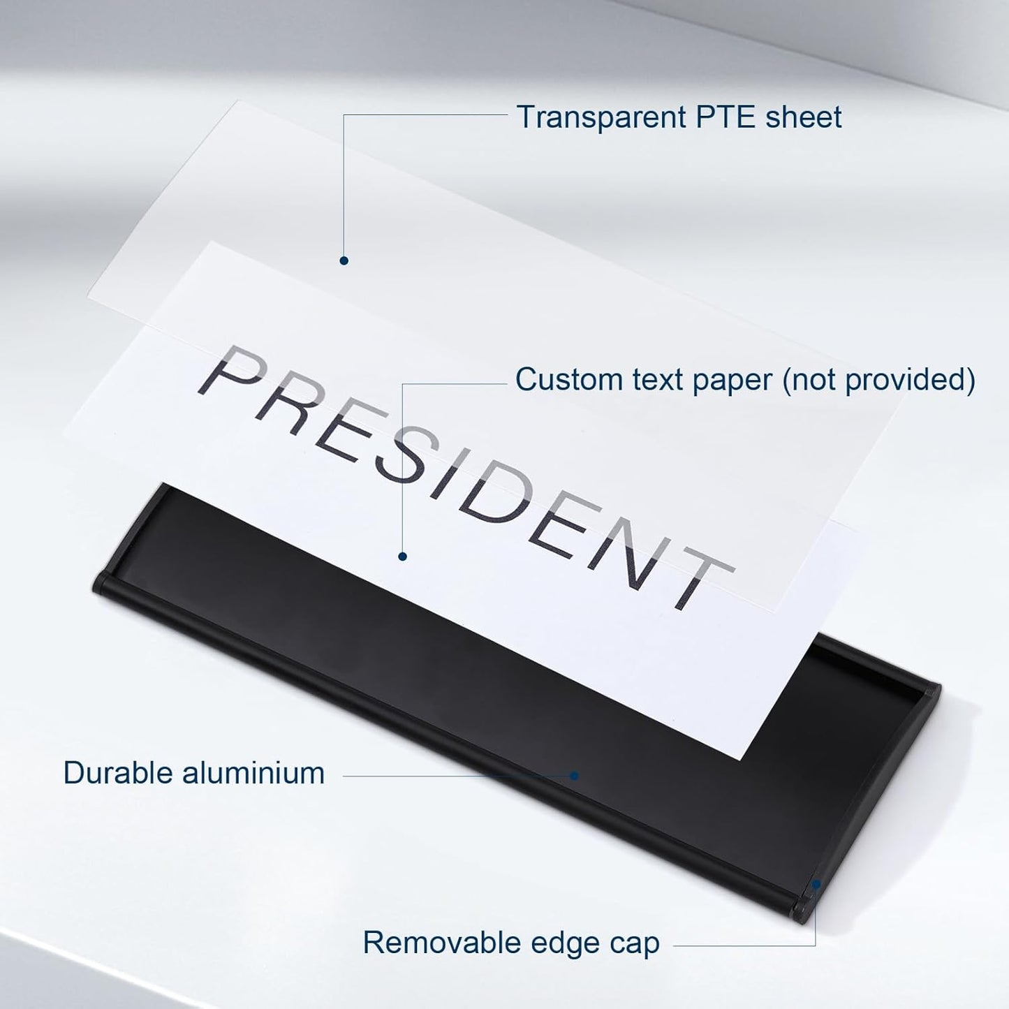 6 Pcs Office Door Signs - 8" x 3" Curved Name Plate Holders for Office, Wall-Mount Door Signs with Plastic Film and Adhesive Tape (Black)