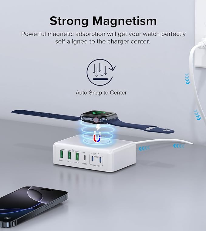 170W USB C Charging Station Block, Travel Charger for Multiple Devices, USB C Charger Plug for iPhone 16 15 14 13 12 Series, Apple Watch Ultra SE 10 9 8 7 6 5 4 3 2, AirPods, MacBook Pro Air, iPad