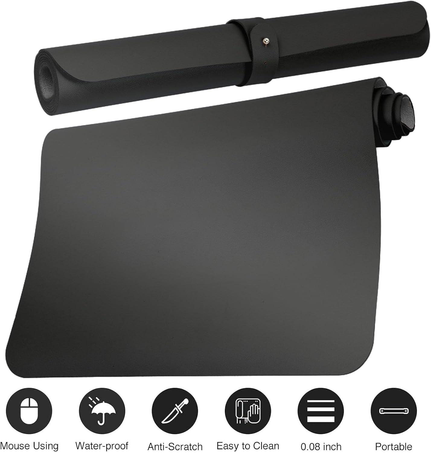 Boutilon Leather Desk Pad Protector,Non-Slip Mouse Pad,Laptop Desk Pad,Office Mouse Mat,Waterproof Leather Desk Blotter,Desk Writing Pad for Office and Home (L-Black,35"x 17")