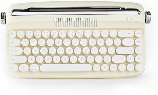 YUNZII Upgraded Wireless Typewriter Keyboard, Retro Aesthetic with Integrated Stand,Cute Round Keycaps, USB-C/Bluetooth Connection for Table, Phone, PC and Win/Mac/Android (B307, Ivory Butter)