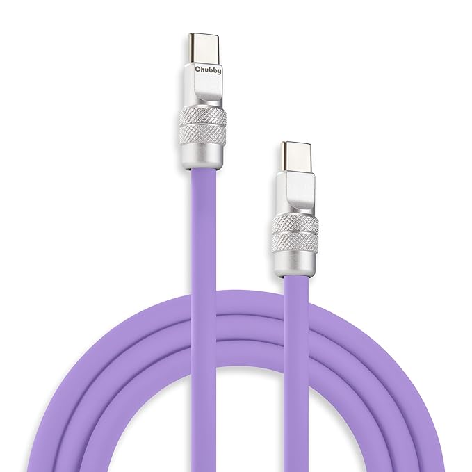 chubbycable Chubby 2.0 Fast Charging Cable Durable Soft Silicone USB C Cable 240W Extra Thick Charger Cord Compatible with iPhone 17-15 Series iPad, Light Purple, Type-C to Type-C, 8.2FT