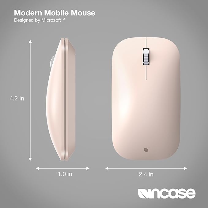 Incase Modern Mobile Mouse – Designed by Microsoft – Lightweight, Precision Navigation, Right/Left Hand Use, Scroll Wheel, BlueTrack Technology, Wireless Bluetooth for Mac/Windows/8/10/11 (Sandstone)