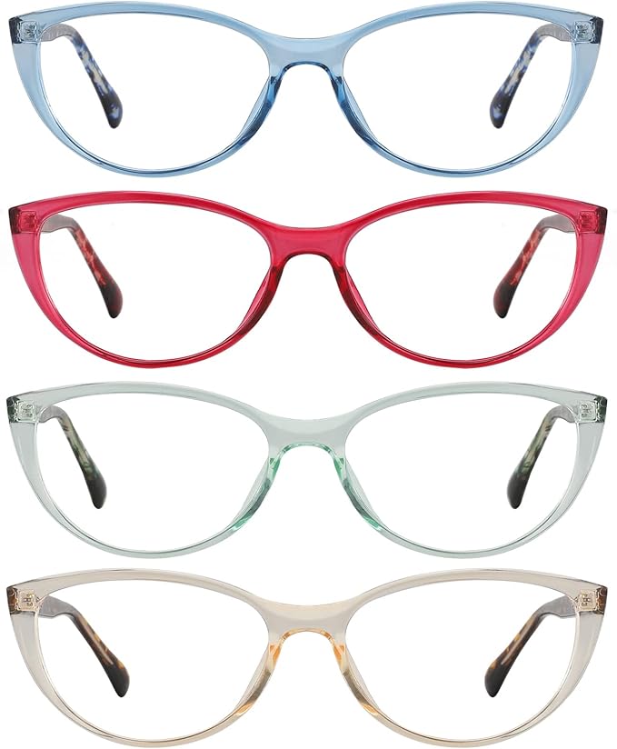 Przene 4 Pack Blue Light Blocking Reading Glasses,Readers for Women and Men with Spring Hinge