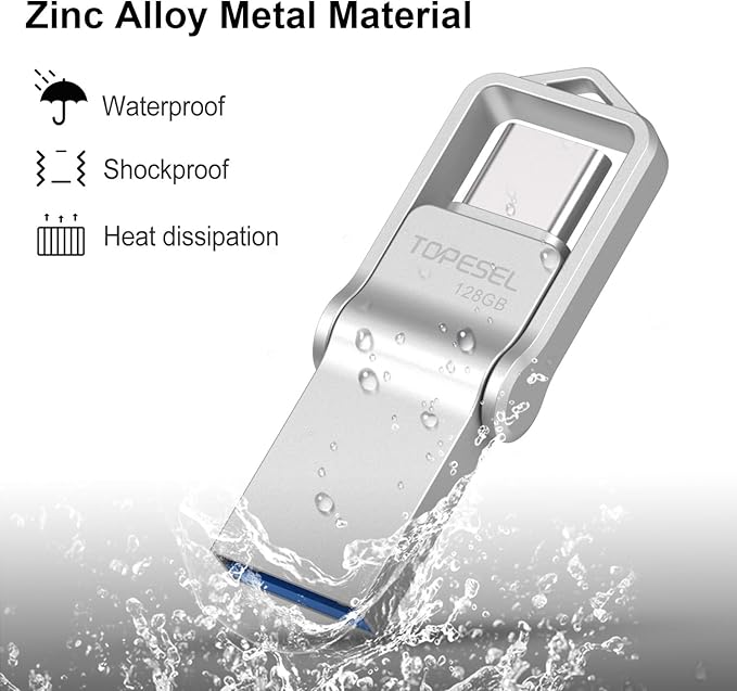 TOPESEL 128GB USB C Flash Drive Dual USB 3.0 A & Type C Thumb Drive UDP-Tech Waterproof Type C Portable C OTG Flash Drive for Computer Mac Smartphone Tablet
