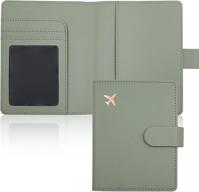 Deziliao Passport Holder,Passport Holder Card Slots, Passport and Vaccine Card Holder Combo, Cute Passport cover for Women and Men, with Waterproof Rfid Blocking, Passport Travel Wallet(Moss green)