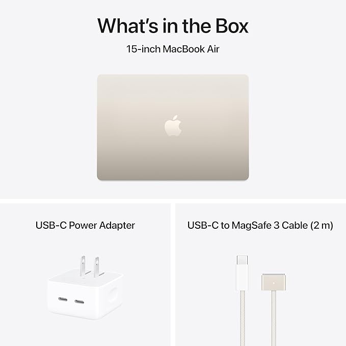 Apple 2025 MacBook Air 15-inch Laptop with M4 chip: Built for Apple Intelligence, 15.3-inch Liquid Retina Display, 16GB Unified Memory, 256GB SSD Storage, 12MP Center Stage Camera, Touch ID; Starlight