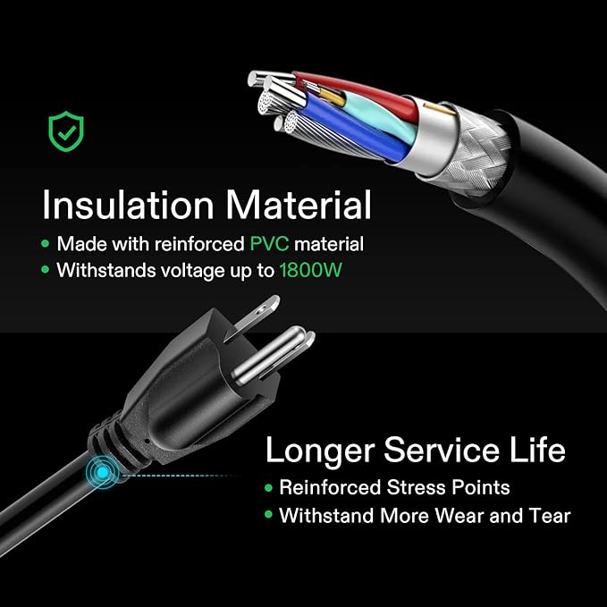 VIVOSUN 50 ft Extension Cord, 3-Outlet Power Strip with 1800W Surge Protection, 15A 14 AWG, Flat Heavy Duty Extender for Indoor Outdoor Use, Garden Home Office, Black