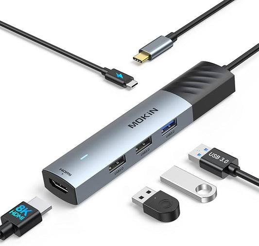 MOKiN USB C Hub, 5 in 1 USB C Multiport Adapter 8K HDMI(DP1.4 with DSC), 100W PD, 3 USB-A Data Ports, USB C Dongle for MacBook Pro/Air, iPad Pro, iMac, iPhone 15 Pro/Pro Max,XPS, Dell, Lenovo