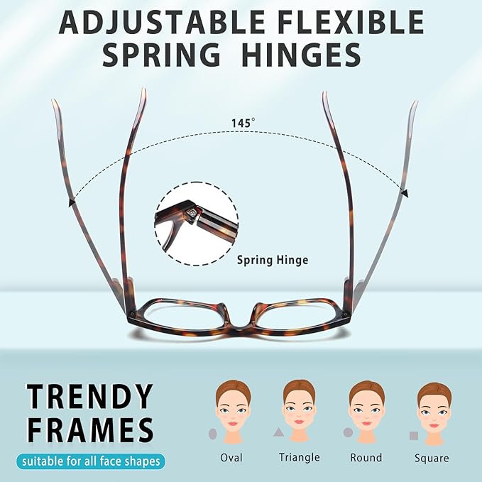 6 Pack Reading Glasses for Women Men Blue Light Blocking Spring Hinge Computer Readers, Anti Eyestrain/Glare