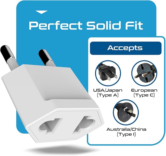 Ceptics European Travel Plug Adapter – Converts USA to EU, Asia and Italy Outlet – Type A to Type C converter - Use in Germany, Spain, & More - 6-Pack