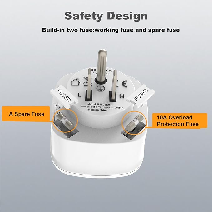 Europe to US Plug Adapter 6 Packs, European to American Travel Plug Adapter (Type C/E/F), USA to EU Outlet Adapters for Most of Europe Spain German France