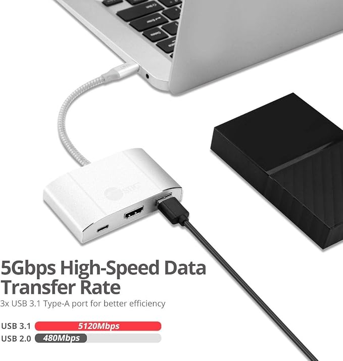 SIIG USB-C Hub with 4K 30hz HDMI, 85W Laptop Charging, and 3X USB 3.1 Gen 1 Type A Ports - 5-in-1 Video Adapter Docking Station - for MacBook Pro, Surface Pro 6/7 and USB-C Laptops (JU-H30612-S2)