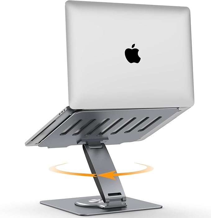 Adjustable Laptop Stand for Desk with 360° Swivel Base, Aluminum Laptop Holder, Foldable Ergonomic Laptop Cooling Riser, Supports up to 18 Pounds, for Macbook Air/Pro Dell/HP and All Laptops 7-15.6"