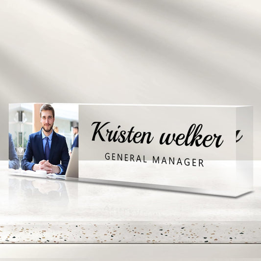 Personalized Name Plate for Desk - Custom Engraved Name Plates for Man - Boss Day Gifts for Boss - Acrylic Office Decor Appreciation Gifts for Teacher Nurse Coworker Social Worker (Colorful Photo)